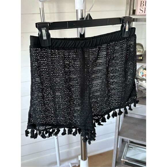 Tassel Trim Sheer Pull-On Style Shorts Black‎ sz Medium - Picture 3 of 6